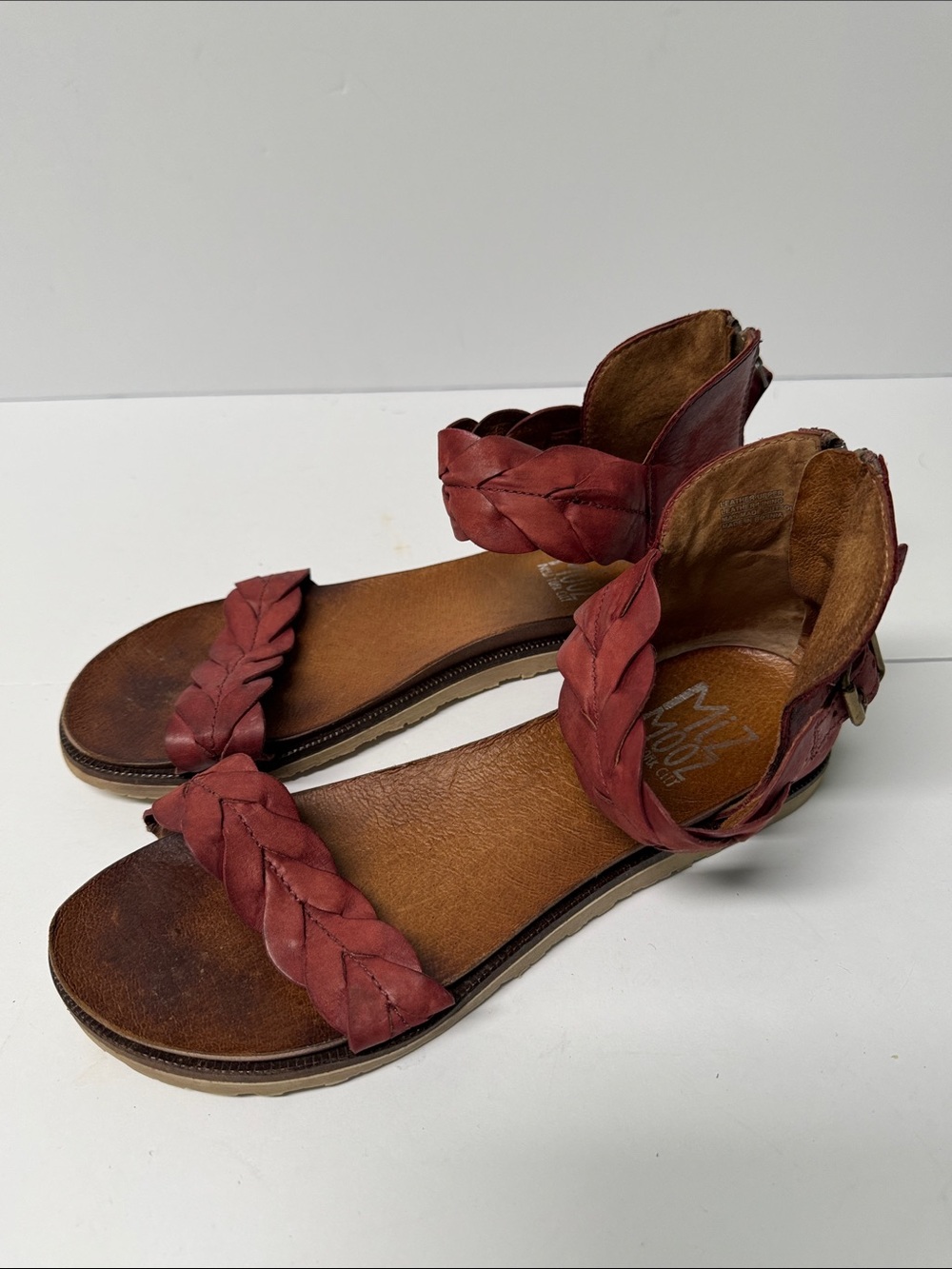 Miz Mooz Braided Ankle-Strap Burgundy Sandals Size 10